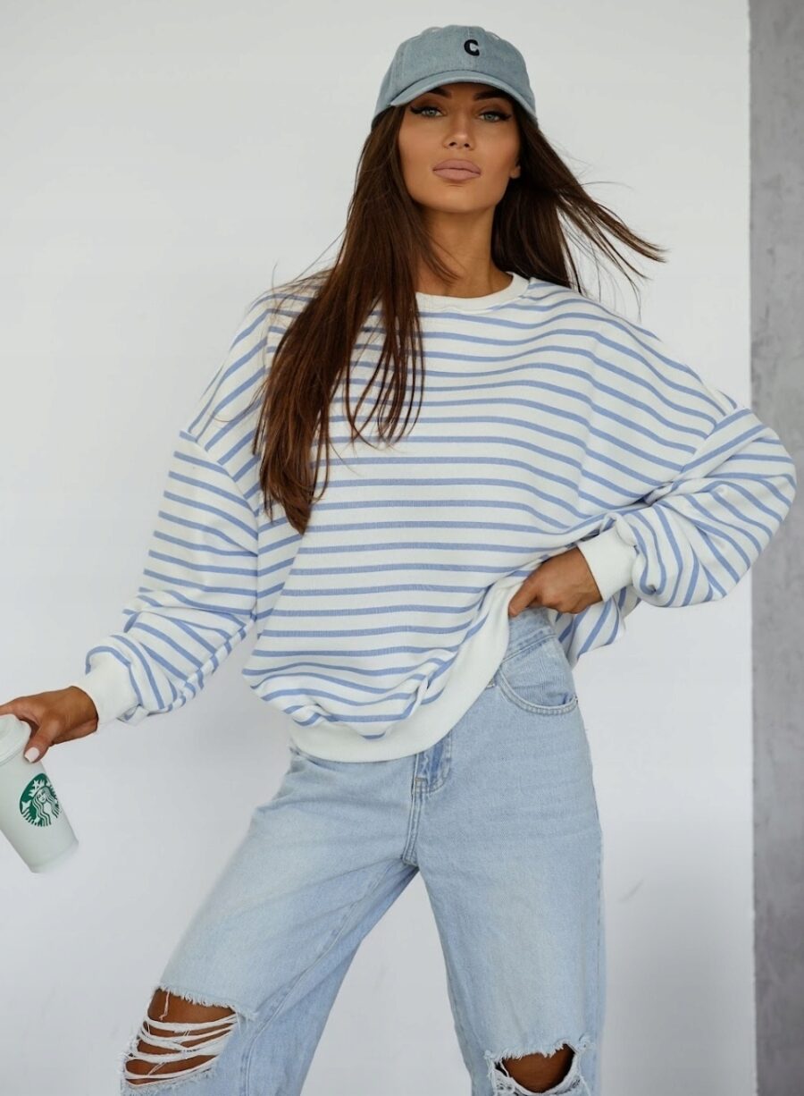 Bawełniana luźna bluza damska oversize w paski rozm uniwersalny PL produkt - obrazek 3