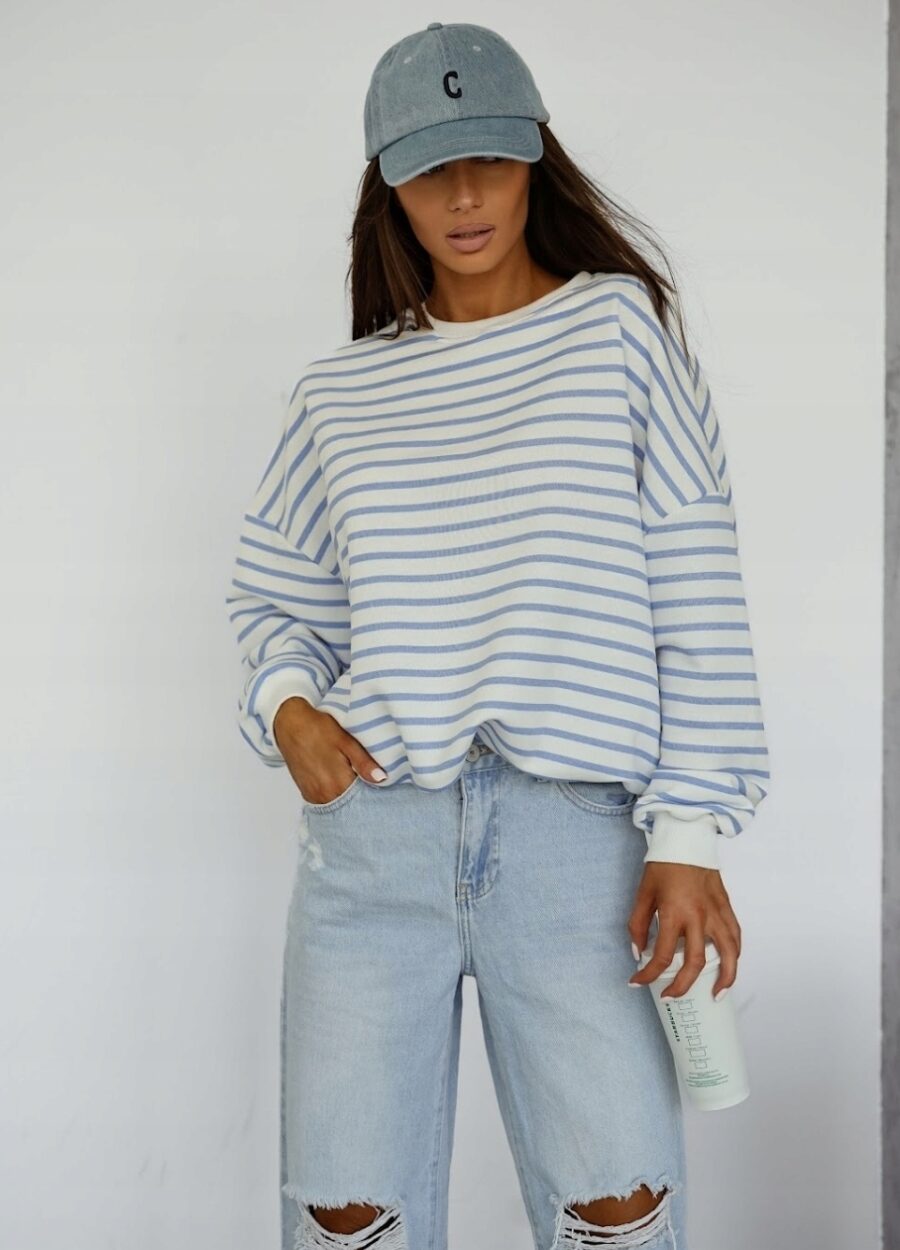 Bawełniana luźna bluza damska oversize w paski rozm uniwersalny PL produkt - obrazek 2