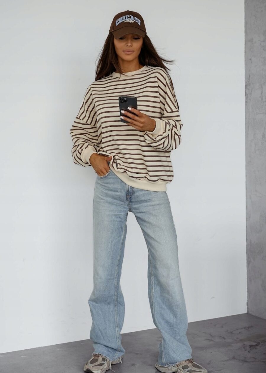 Bawełniana luźna bluza damska oversize w paski rozm uniwersalny PL produkt - obrazek 2