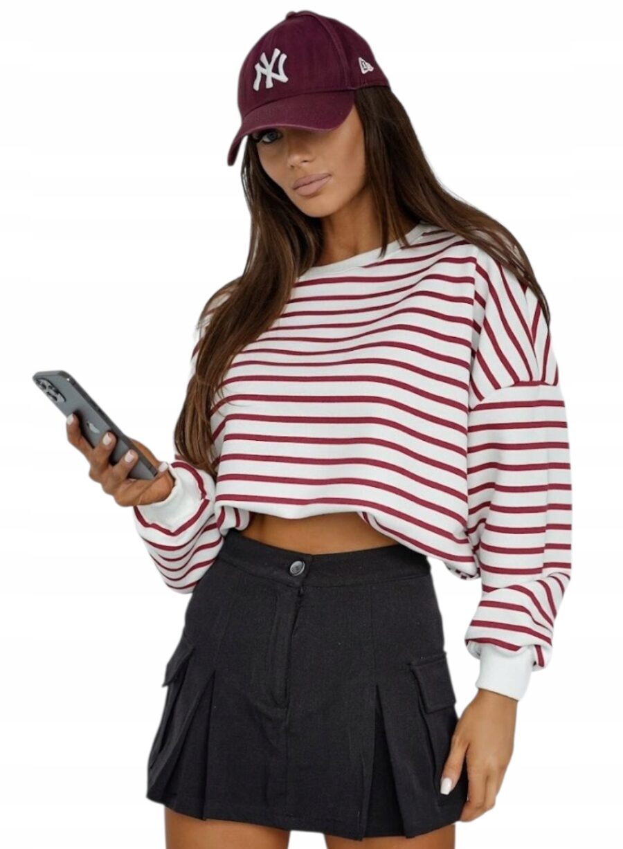 Bawełniana luźna bluza damska oversize w paski rozm uniwersalny PL produkt