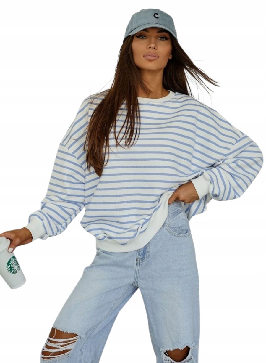 Bawełniana luźna bluza damska oversize w paski rozm uniwersalny PL produkt