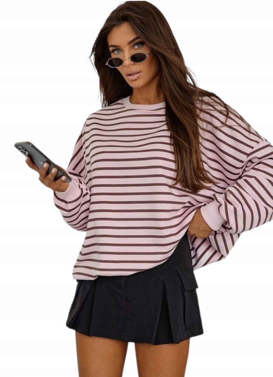 Bawełniana luźna bluza damska oversize w paski rozm uniwersalny PL produkt