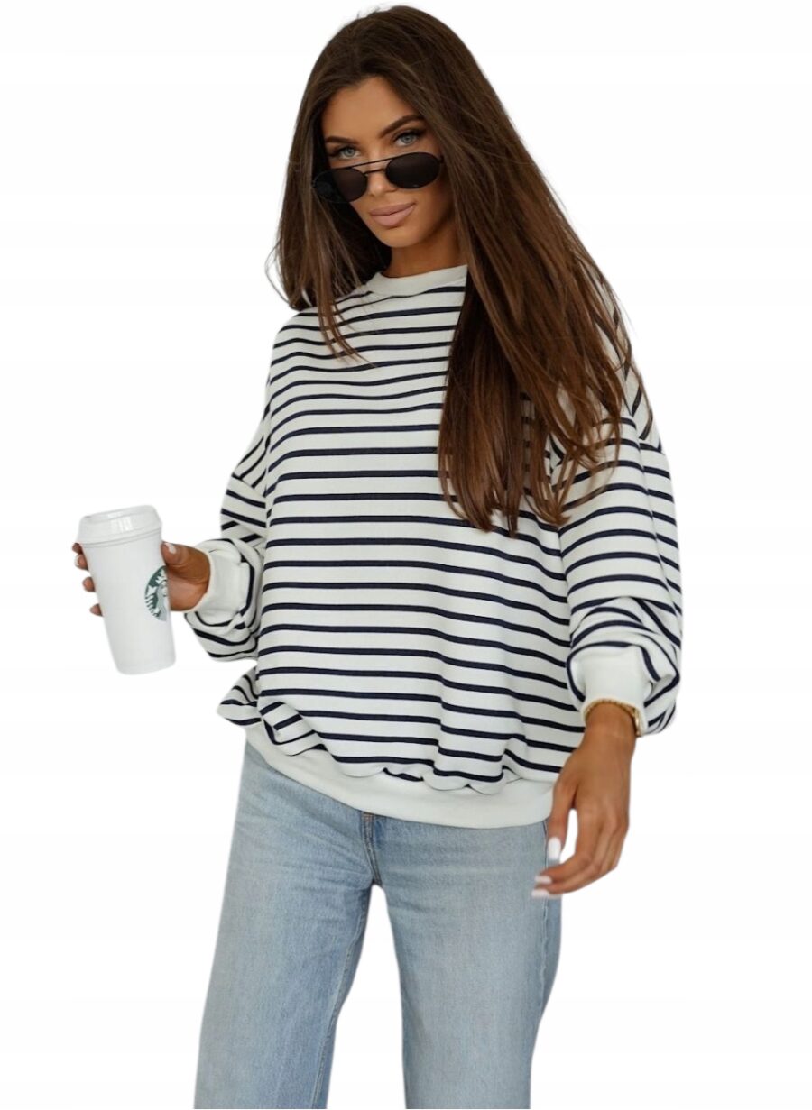 Bawełniana luźna bluza damska oversize w paski rozm uniwersalny PL produkt