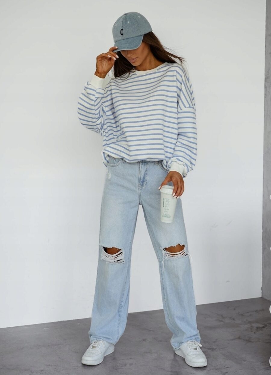 Bawełniana luźna bluza damska oversize w paski rozm uniwersalny PL produkt - obrazek 5