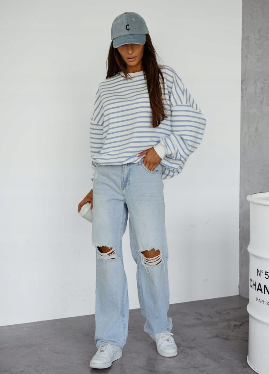 Bawełniana luźna bluza damska oversize w paski rozm uniwersalny PL produkt - obrazek 4