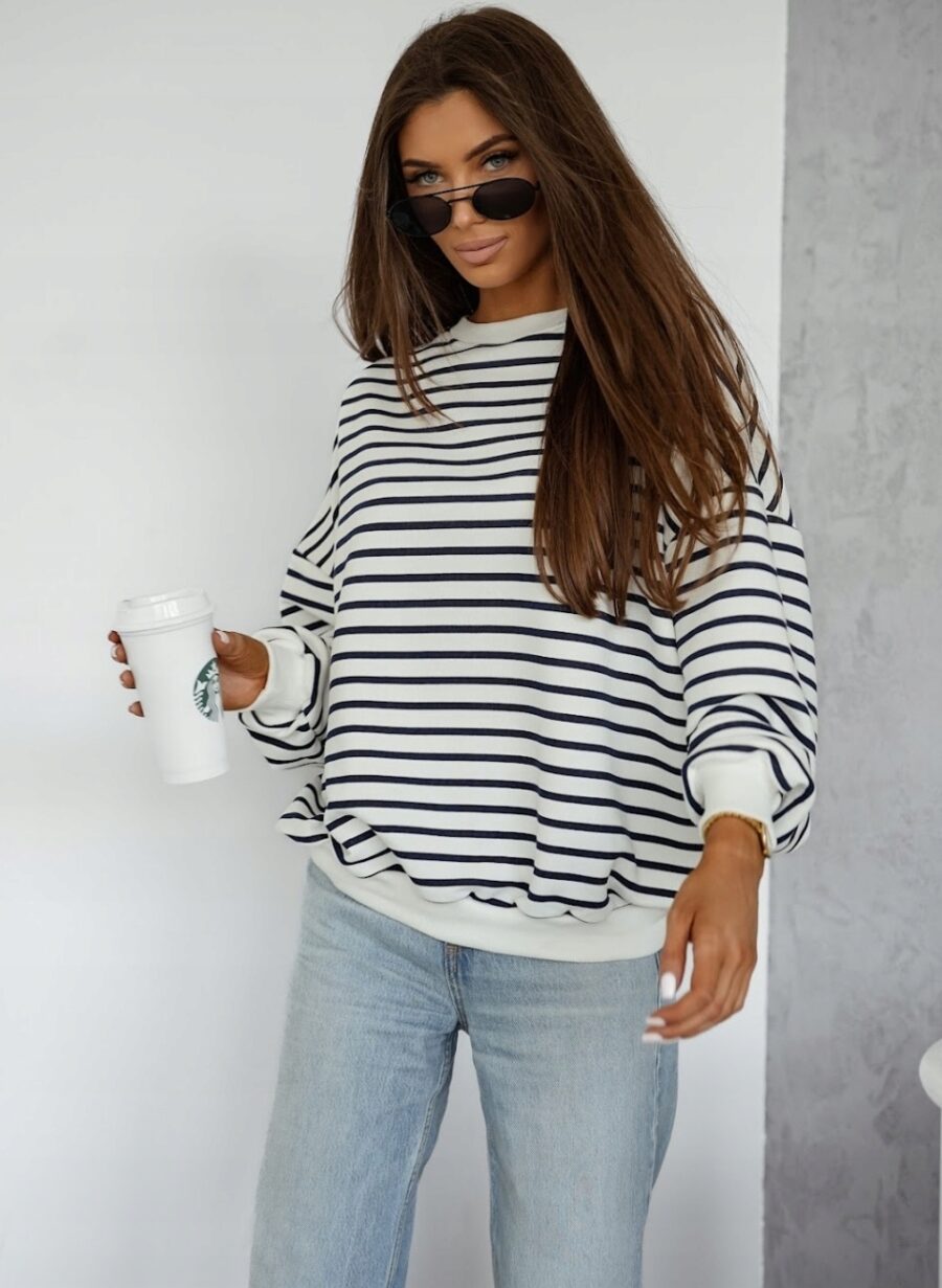 Bawełniana luźna bluza damska oversize w paski rozm uniwersalny PL produkt - obrazek 3