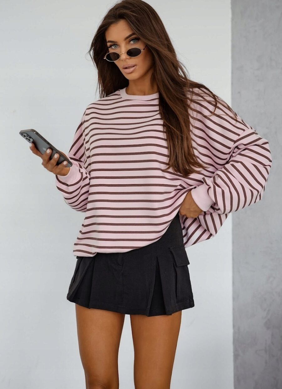 Bawełniana luźna bluza damska oversize w paski rozm uniwersalny PL produkt - obrazek 4