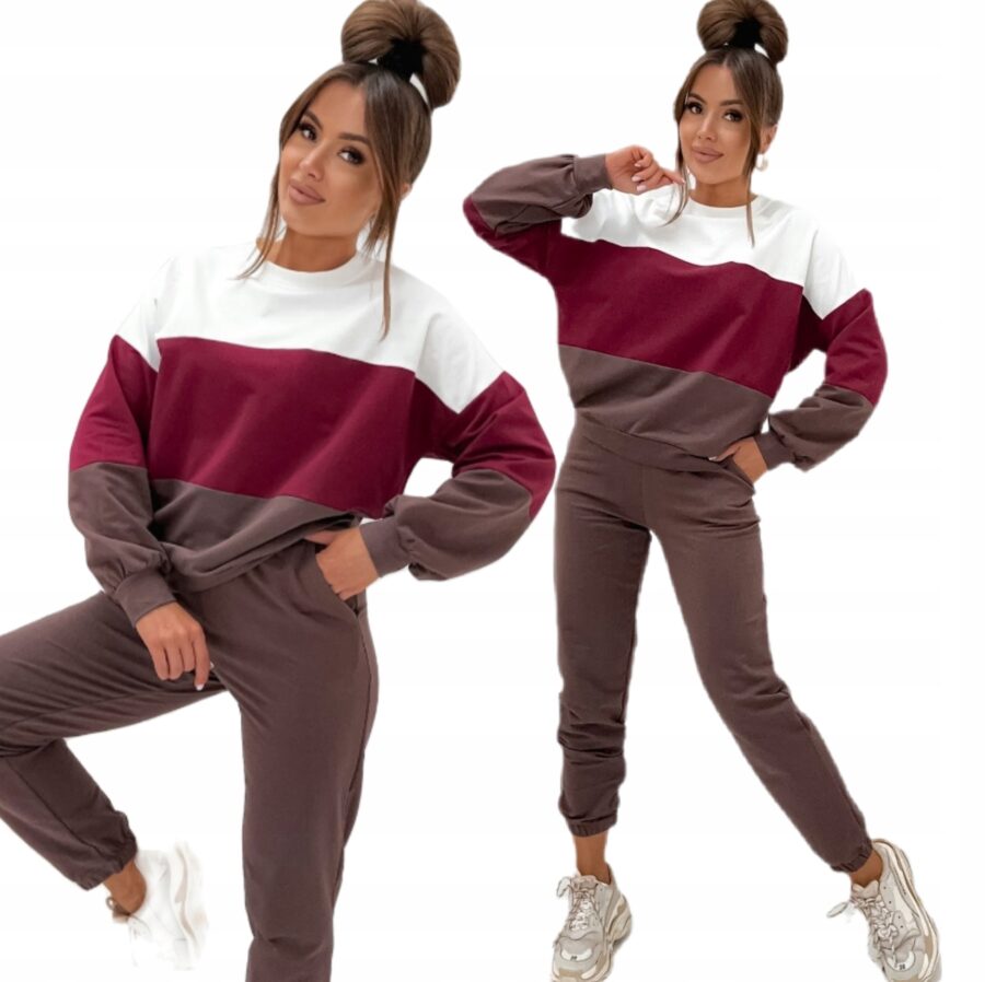 KOMPLET DRESOWY BAWEŁNIANY CIENKI LUŹNA BLUZA PREMIUM PL BORDOWY L/XL