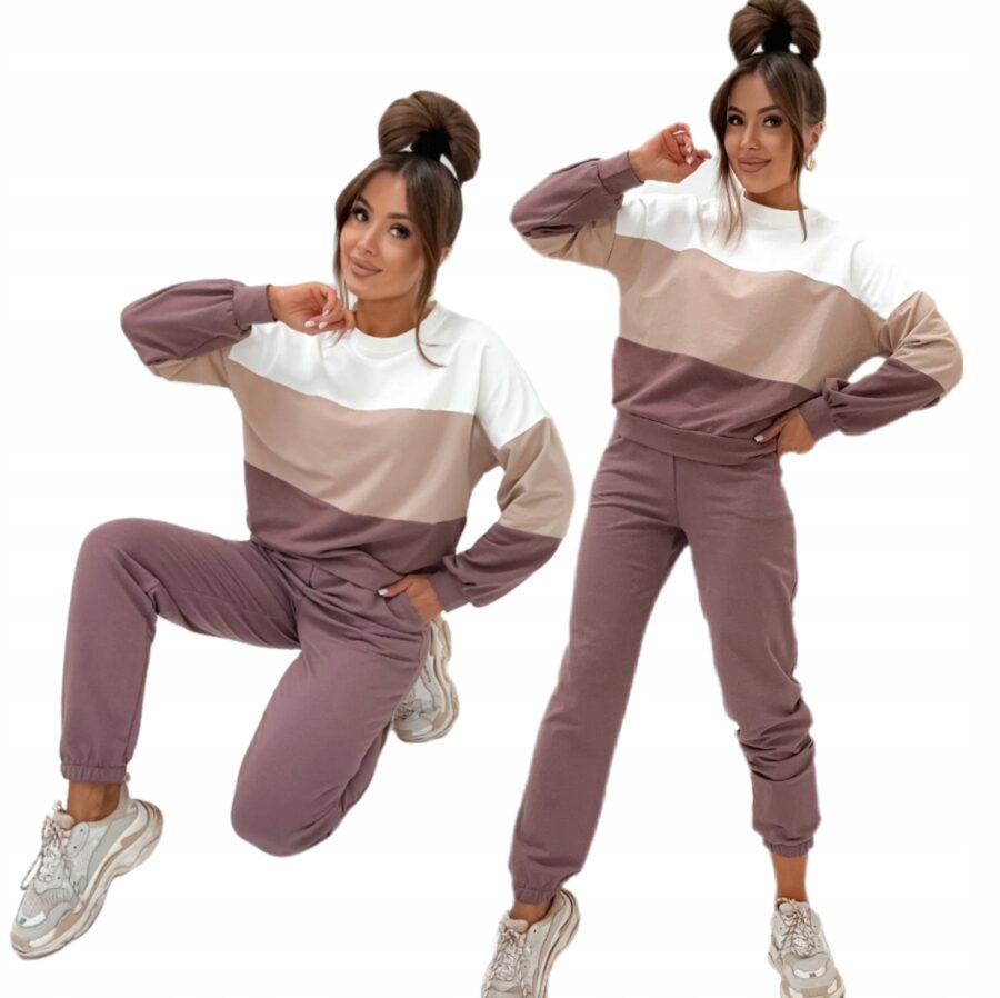 KOMPLET DRESOWY BAWEŁNIANY CIENKI LUŹNA BLUZA PREMIUM PL CAPPUCCINO S/M