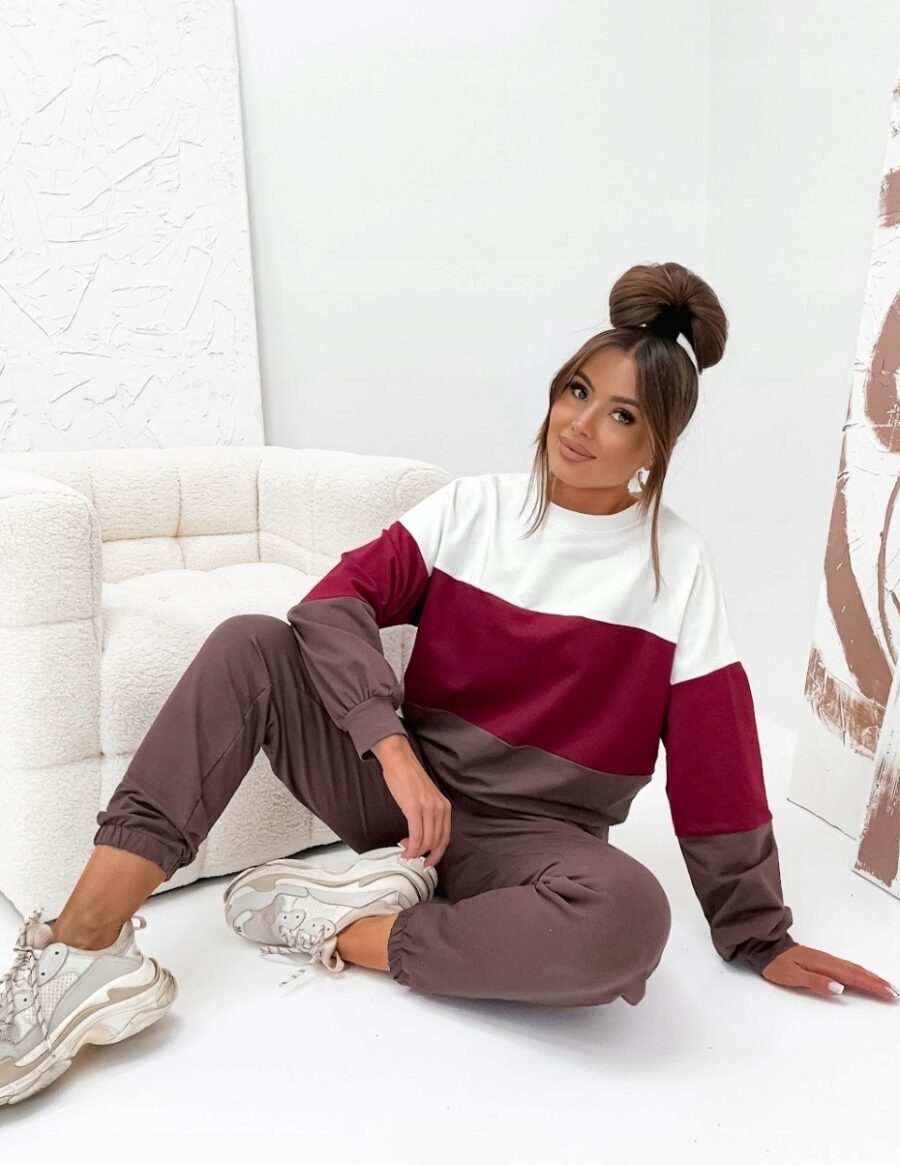 KOMPLET DRESOWY BAWEŁNIANY CIENKI LUŹNA BLUZA PREMIUM PL BORDOWY L/XL - obrazek 6