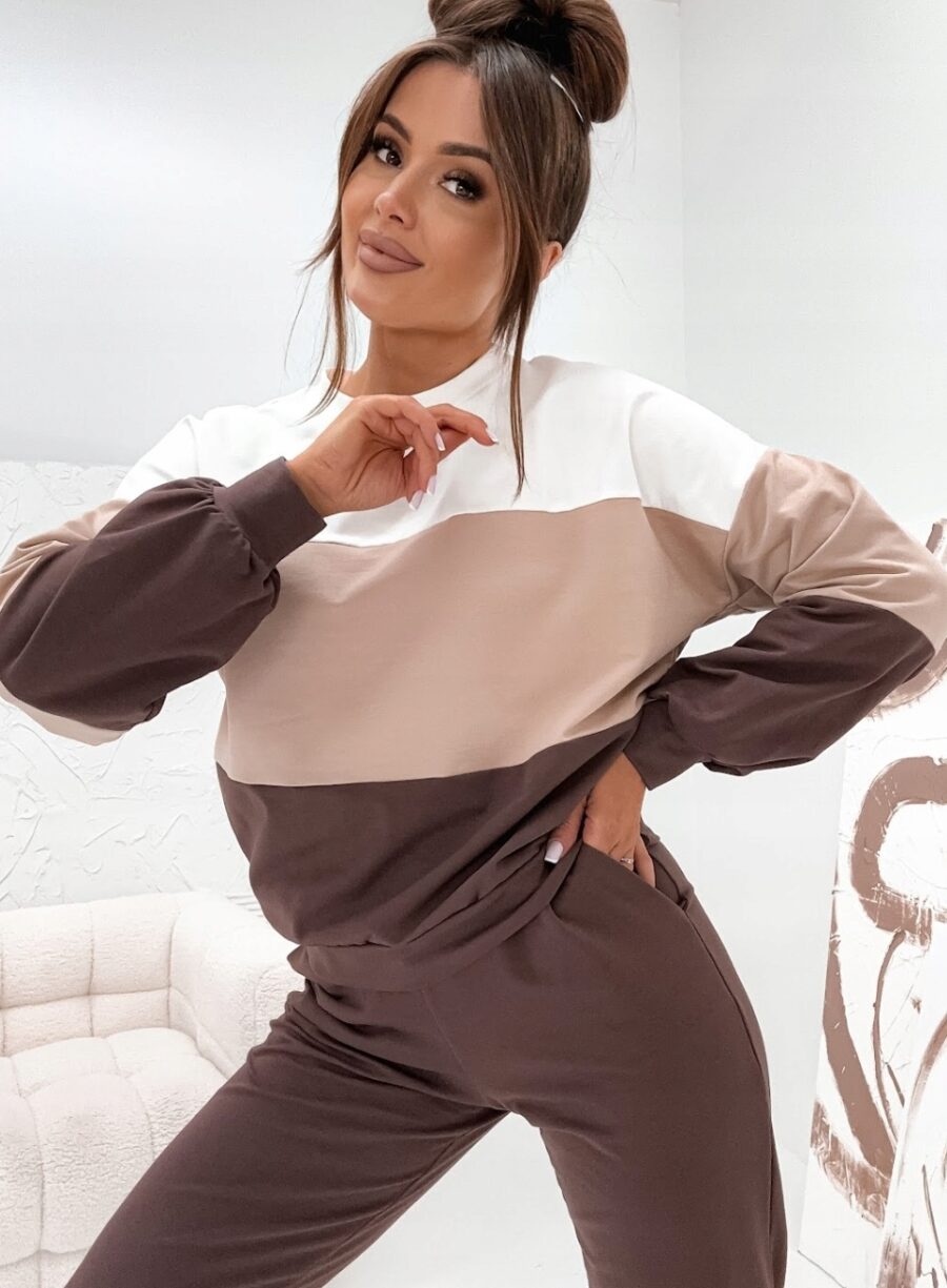 KOMPLET DRESOWY BAWEŁNIANY CIENKI LUŹNA BLUZA PREMIUM PL CZEKOLADA S/M - obrazek 5