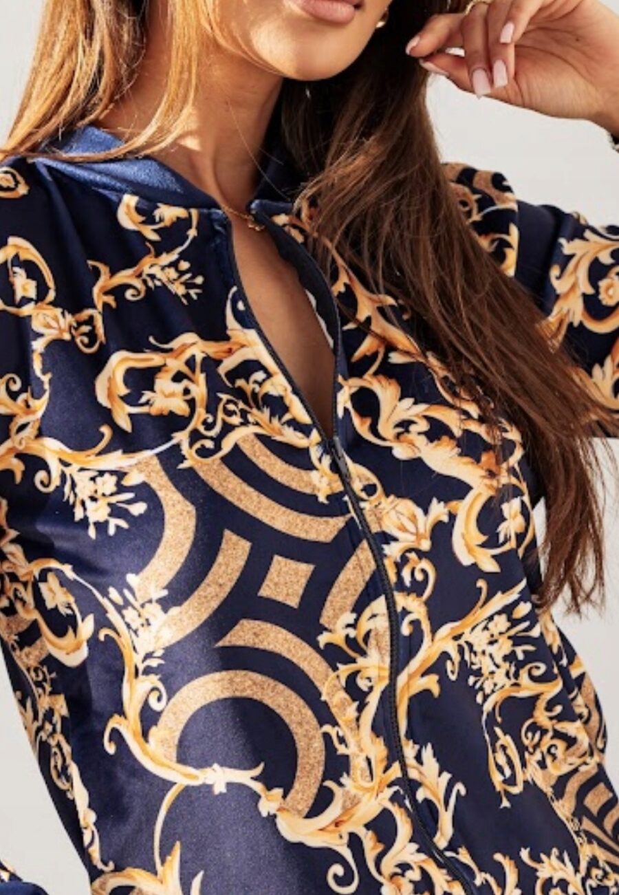 Dres welurowy ELEGANCKI KOMPLET BLUZA BOMBERKA ROZPINANA GRANAT PREMIU L/XL - obrazek 3