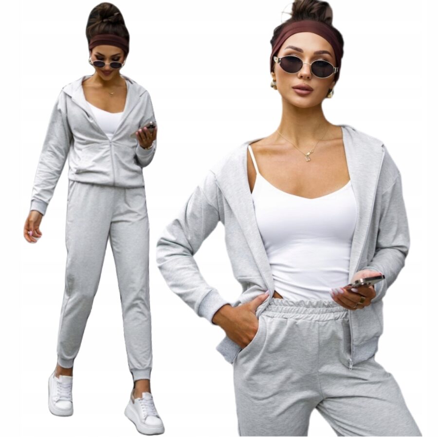 KOMPLET DRESOWY BAWEŁNIANY SPODNIE BLUZA Z KAPTUREM ROZPINANA POLSKI DRES S