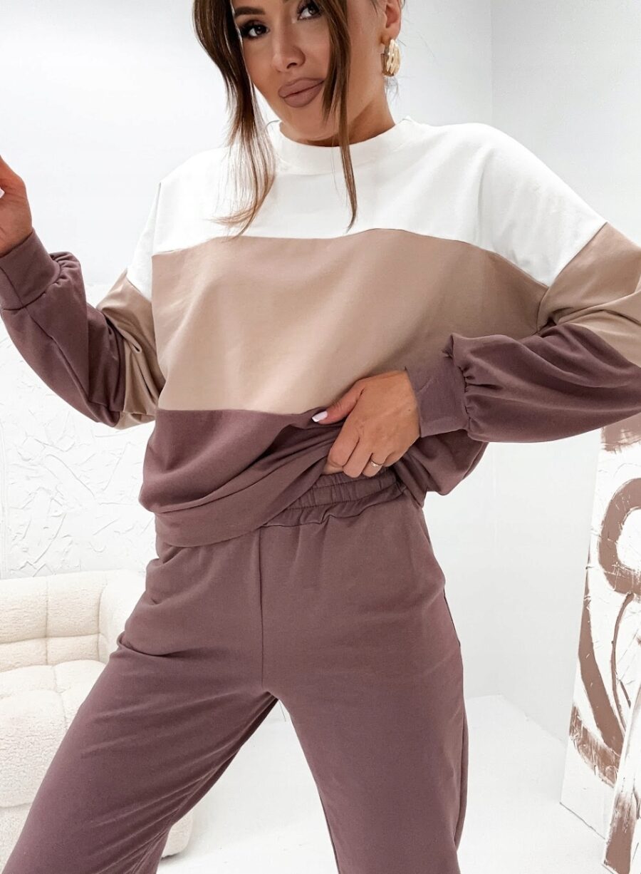 KOMPLET DRESOWY BAWEŁNIANY CIENKI LUŹNA BLUZA PREMIUM PL CAPPUCCINO S/M - obrazek 2