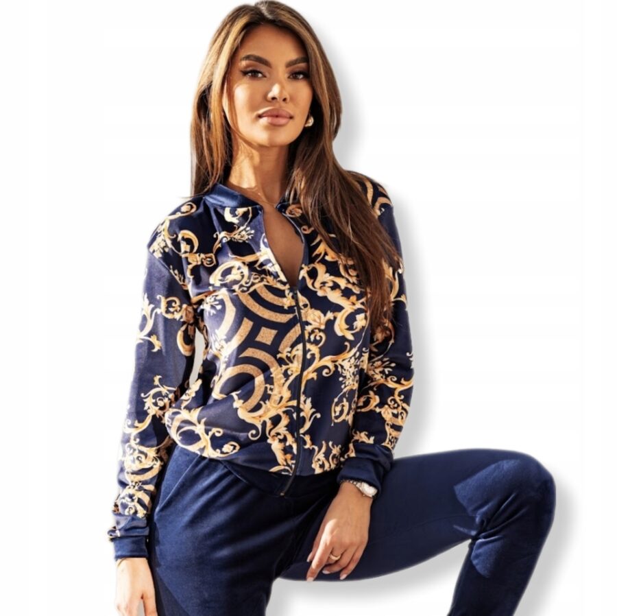 Dres welurowy ELEGANCKI KOMPLET BLUZA BOMBERKA ROZPINANA GRANAT PREMIUM S/M - obrazek 2