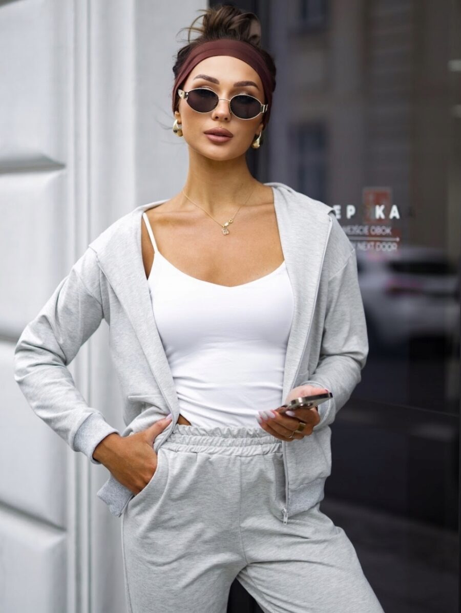 KOMPLET DRESOWY BAWEŁNIANY SPODNIE BLUZA Z KAPTUREM ROZPINANA POLSKI DRES S - obrazek 6