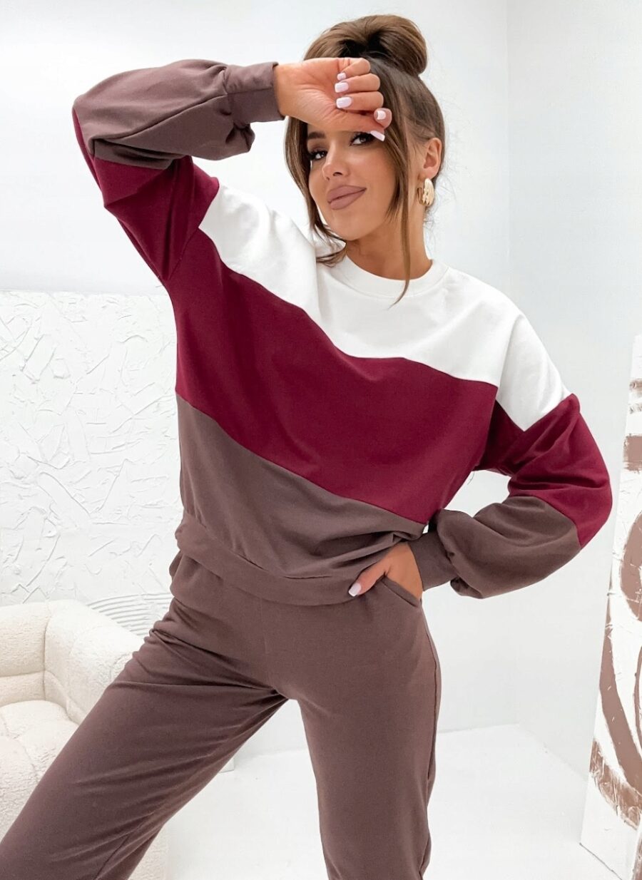 KOMPLET DRESOWY BAWEŁNIANY CIENKI LUŹNA BLUZA PREMIUM PL BORDOWY L/XL - obrazek 5