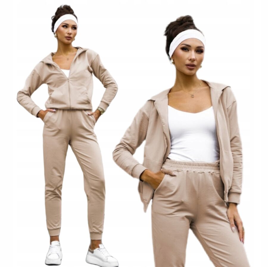 KOMPLET DRESOWY BAWEŁNIANY SPODNIE BLUZA Z KAPTUREM ROZPINANA POLSK DRES XL