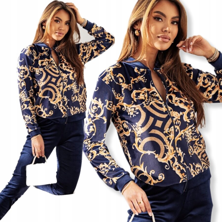 Dres welurowy ELEGANCKI KOMPLET BLUZA BOMBERKA ROZPINANA GRANAT PREMIUM S/M