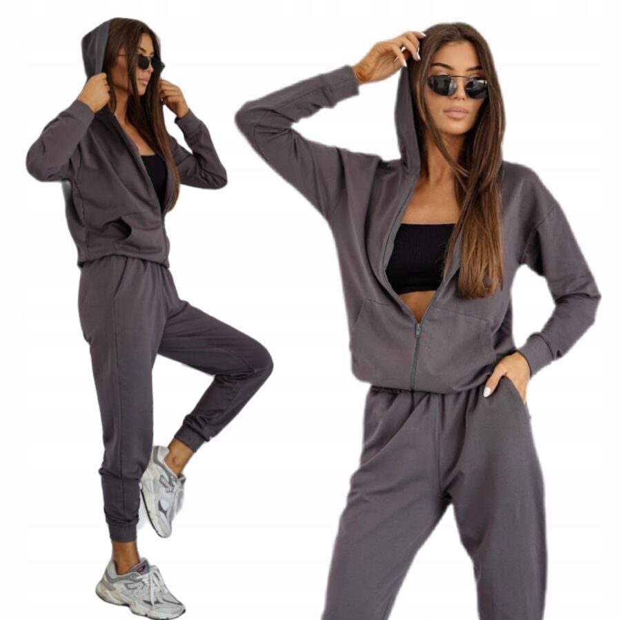 KOMPLET DRESOWY BAWEŁNIANY SPODNIE BLUZA Z KAPTUREM ROZPINANA POLSKI DRES M