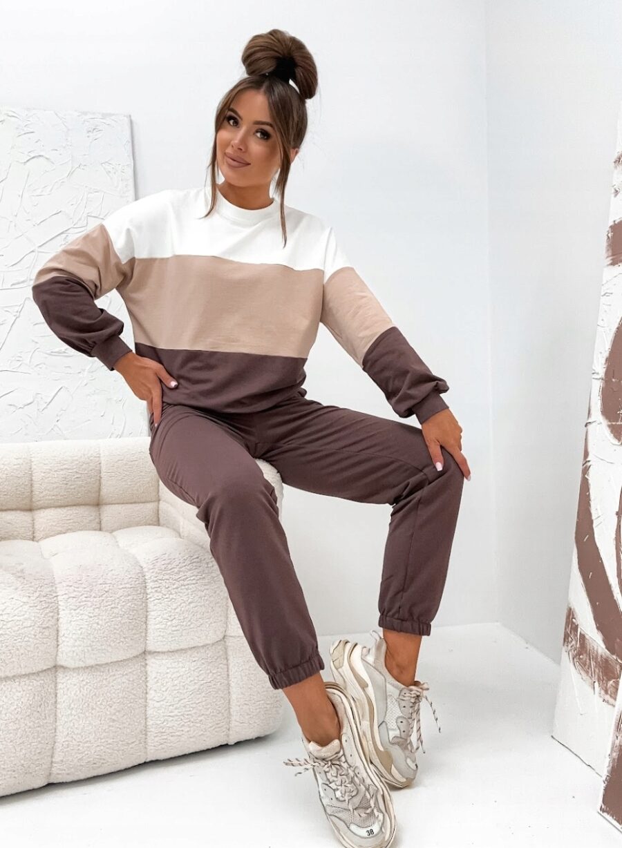 KOMPLET DRESOWY BAWEŁNIANY CIENKI LUŹNA BLUZA PREMIUM PL CZEKOLADA S/M - obrazek 4