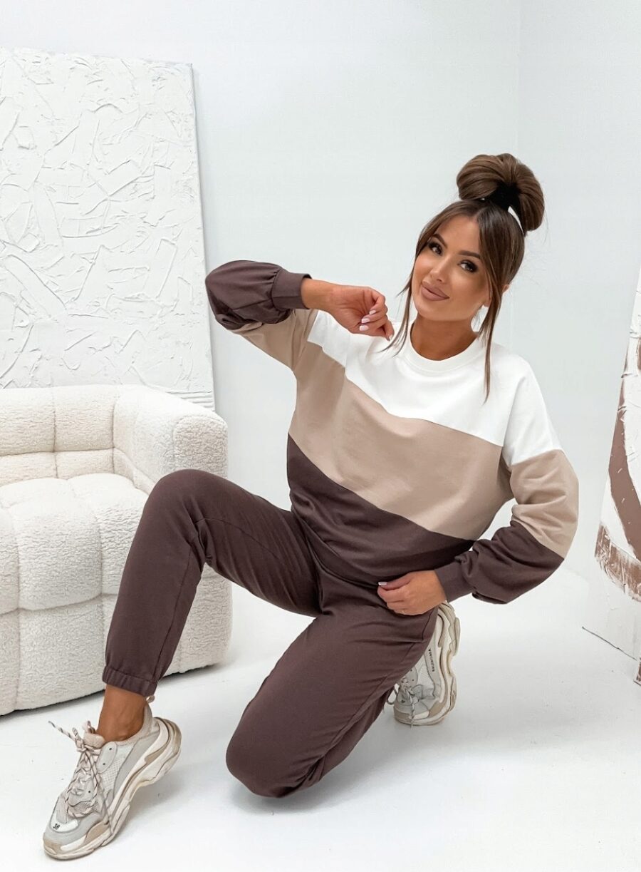 KOMPLET DRESOWY BAWEŁNIANY CIENKI LUŹNA BLUZA PREMIUM PL CZEKOLADA S/M - obrazek 6