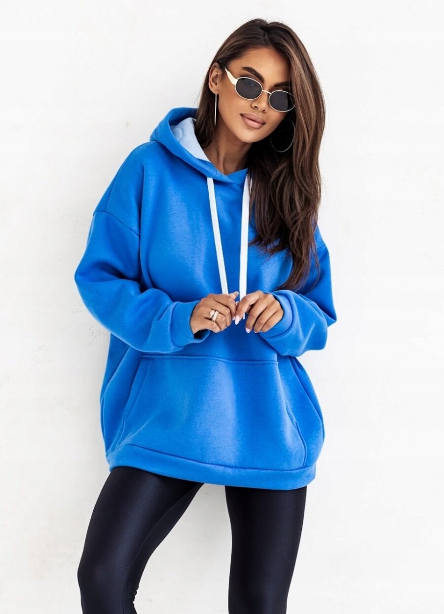 GRUBA CIEPŁA LUŹNA BLUZA DRESOWA DAMSKA Z KAPTUREM PL PREMIUM CZARNY S/M - obrazek 8