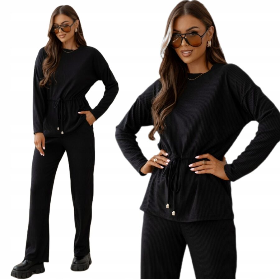 ELEGANCKI KOMPLET DRESOWY W PRĄŻEK SZEROKIE SPODNIE BLUZA POLSKI DRES XL