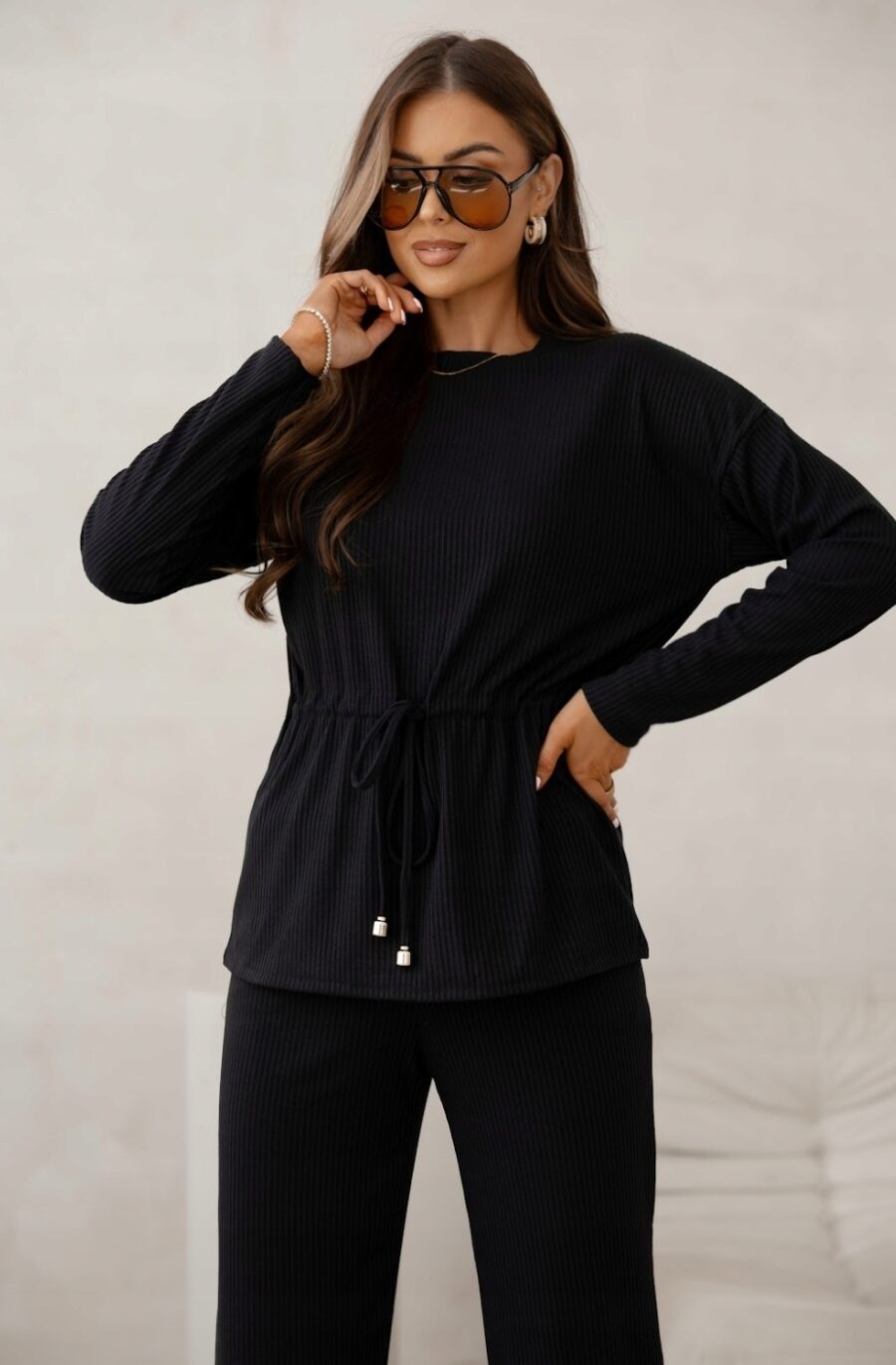 ELEGANCKI KOMPLET DRESOWY W PRĄŻEK SZEROKIE SPODNIE BLUZA POLSKI DRES XL - obrazek 3