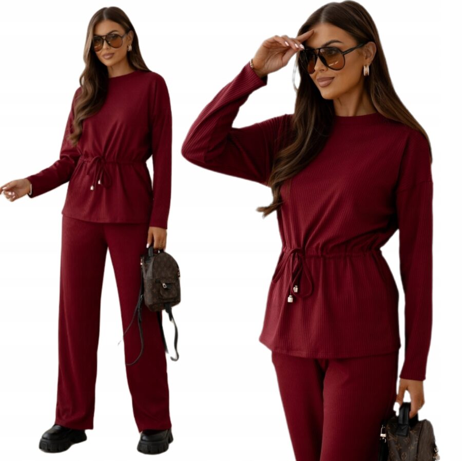 ELEGANCKI KOMPLET DRESOWY W PRĄŻEK SZEROKIE SPODNIE BLUZA POLSKI DRES M