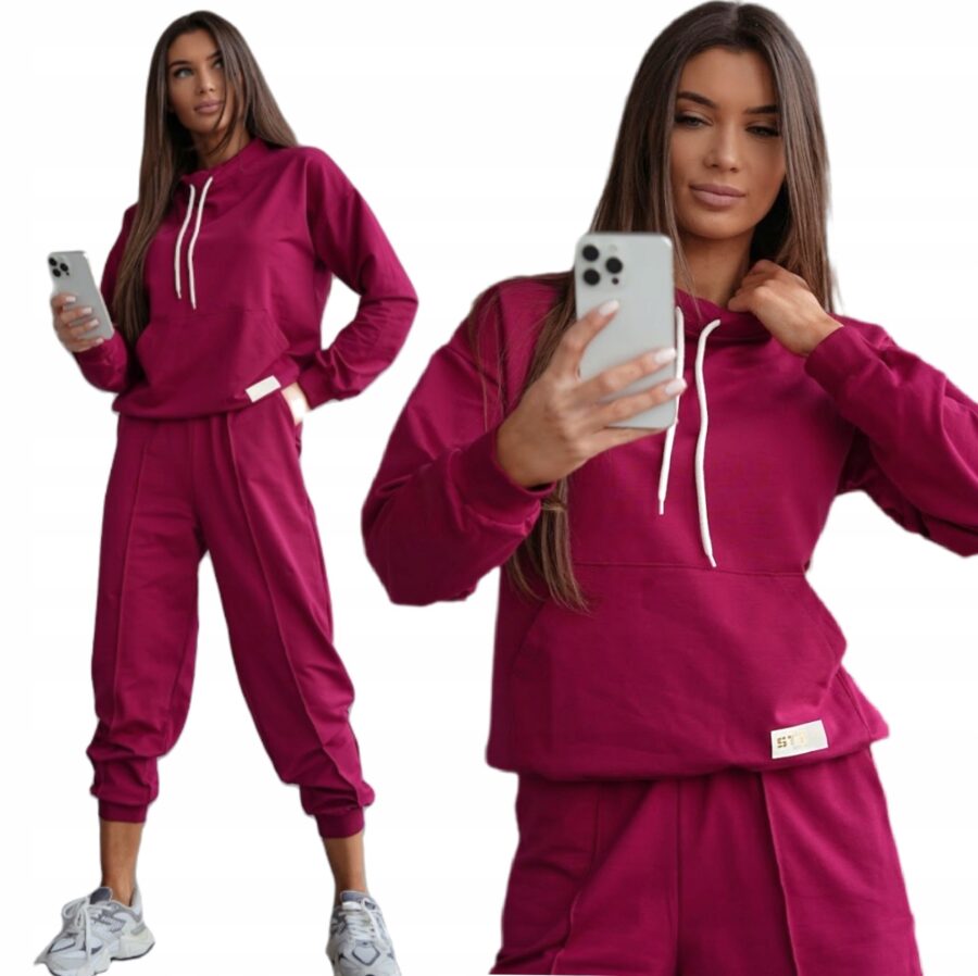 DRES DAMSKI BAWEŁNIANY PORZĄDNY KOMPLET DRESOWY BLUZA KANGURKA PREMIUM XL