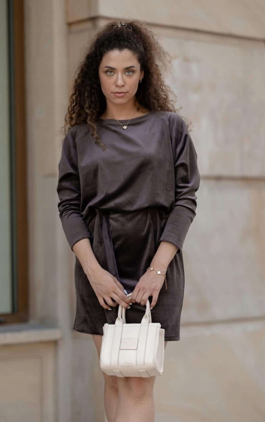 ELEGANCKA WELUROWA KLASYCZNA SUKIENKA Z WIĄZANIEM PL PRODUCE PREMIUM XXL 44 - obrazek 6