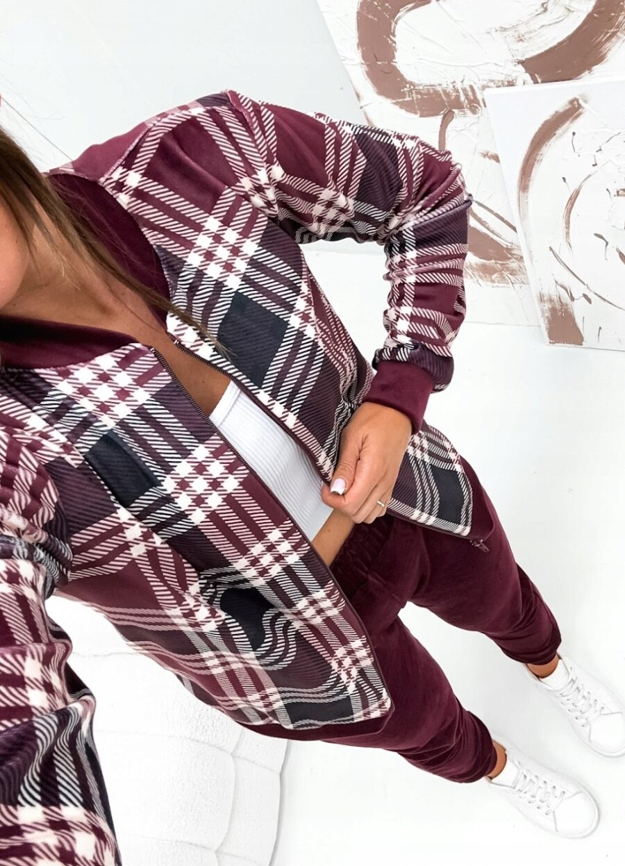 Dres welurowy ELEGANCKI KOMPLET BLUZA BOMBERKA ROZPINANA BORDOWY PL L/XL - obrazek 3
