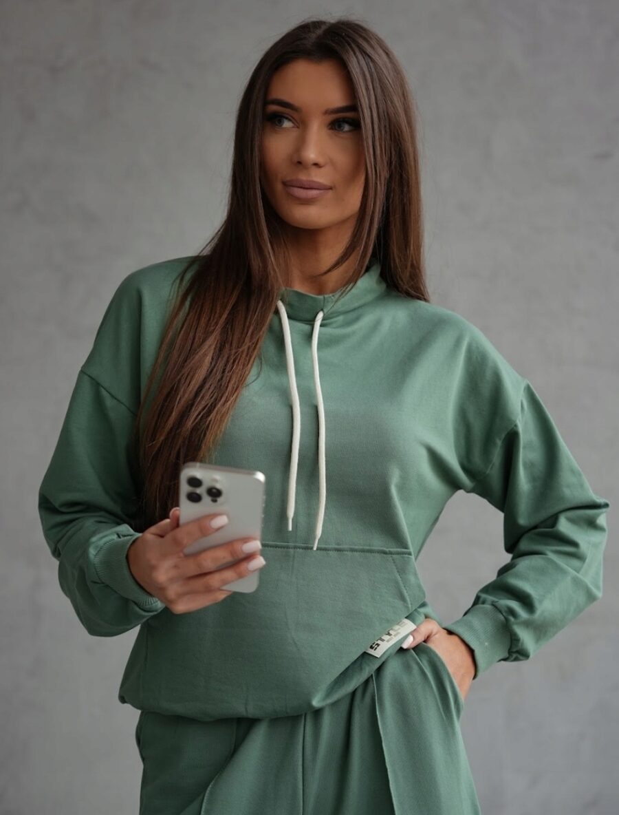 DRES DAMSKI BAWEŁNIANY PORZĄDNY KOMPLET DRESOWY BLUZA KANGURKA PL PREMIUM L - obrazek 4