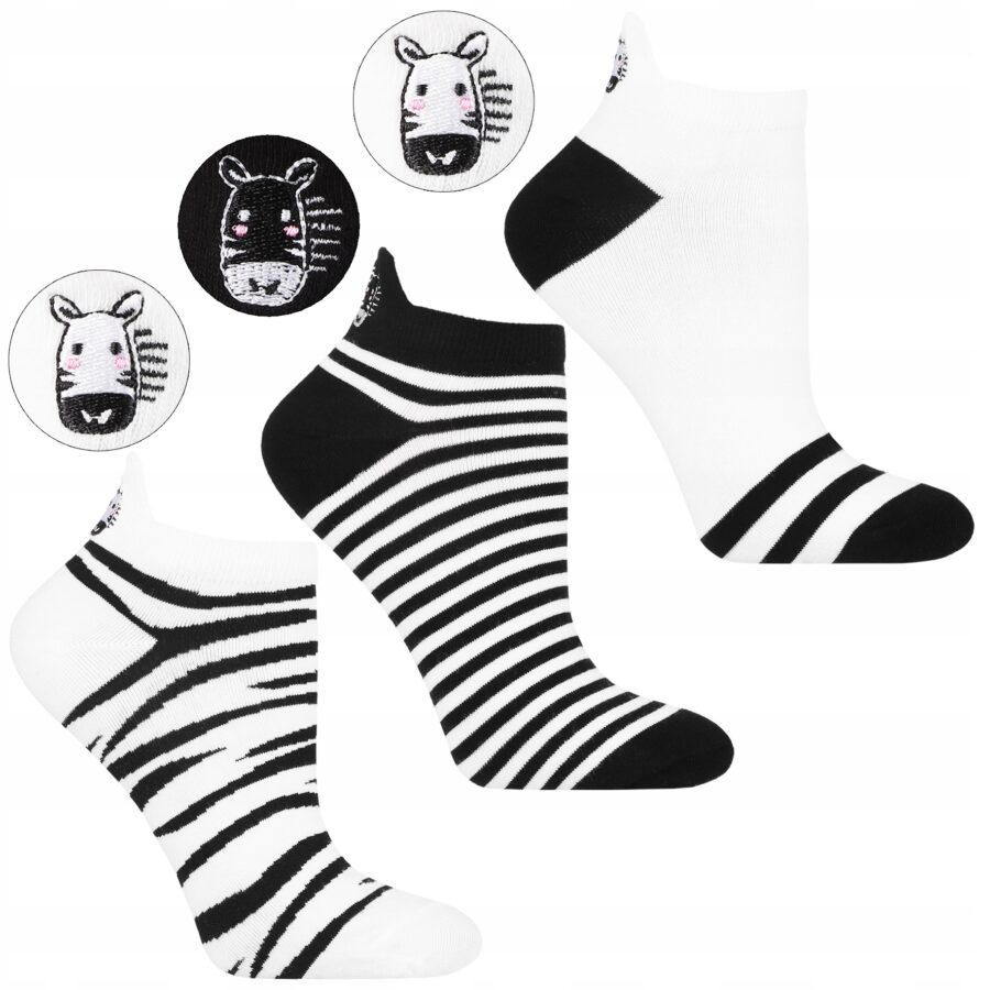 Skarpetki Stopki Damskie Niskie Skarpety ZEBRA Urocze MORAJ 3-PAK 35-38