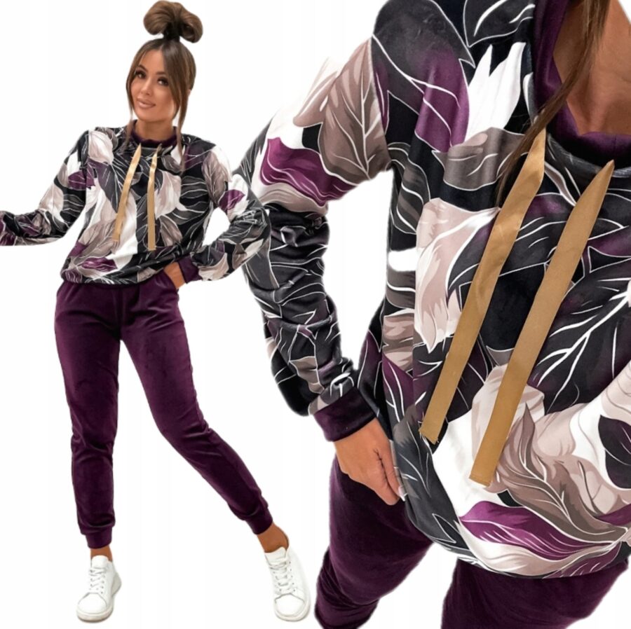ELEGANCKI DRES KOMPLET DRESOWY WELUROWY BLUZA I SPODNIE PREMIUM PL S/M
