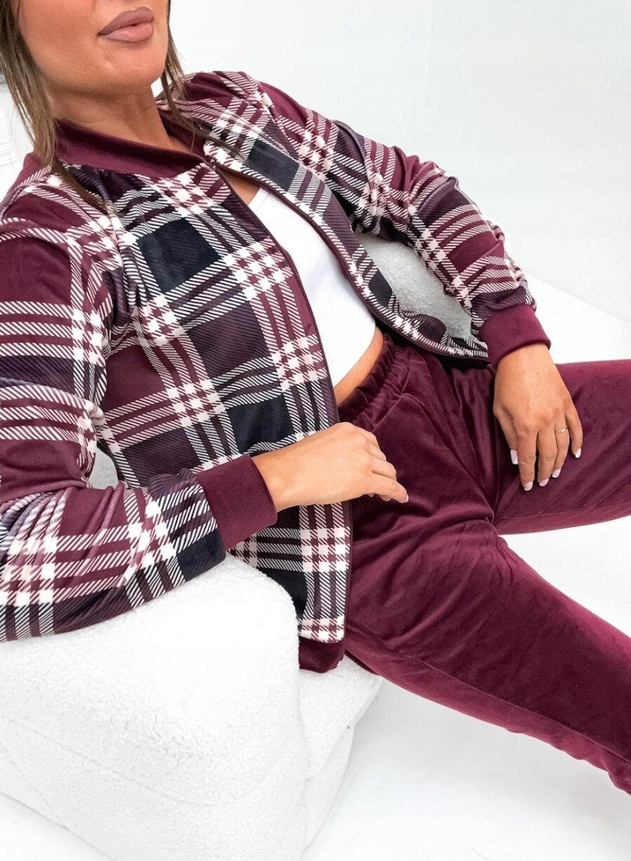 Dres welurowy ELEGANCKI KOMPLET BLUZA BOMBERKA ROZPINANA BORDOWY PL L/XL - obrazek 6