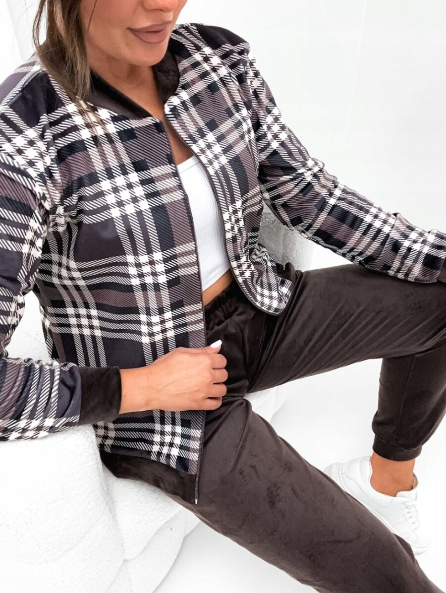 Dres welurowy ELEGANCKI KOMPLET BLUZA BOMBERKA ROZPINANA CZEKOLADA PL S/M - obrazek 8