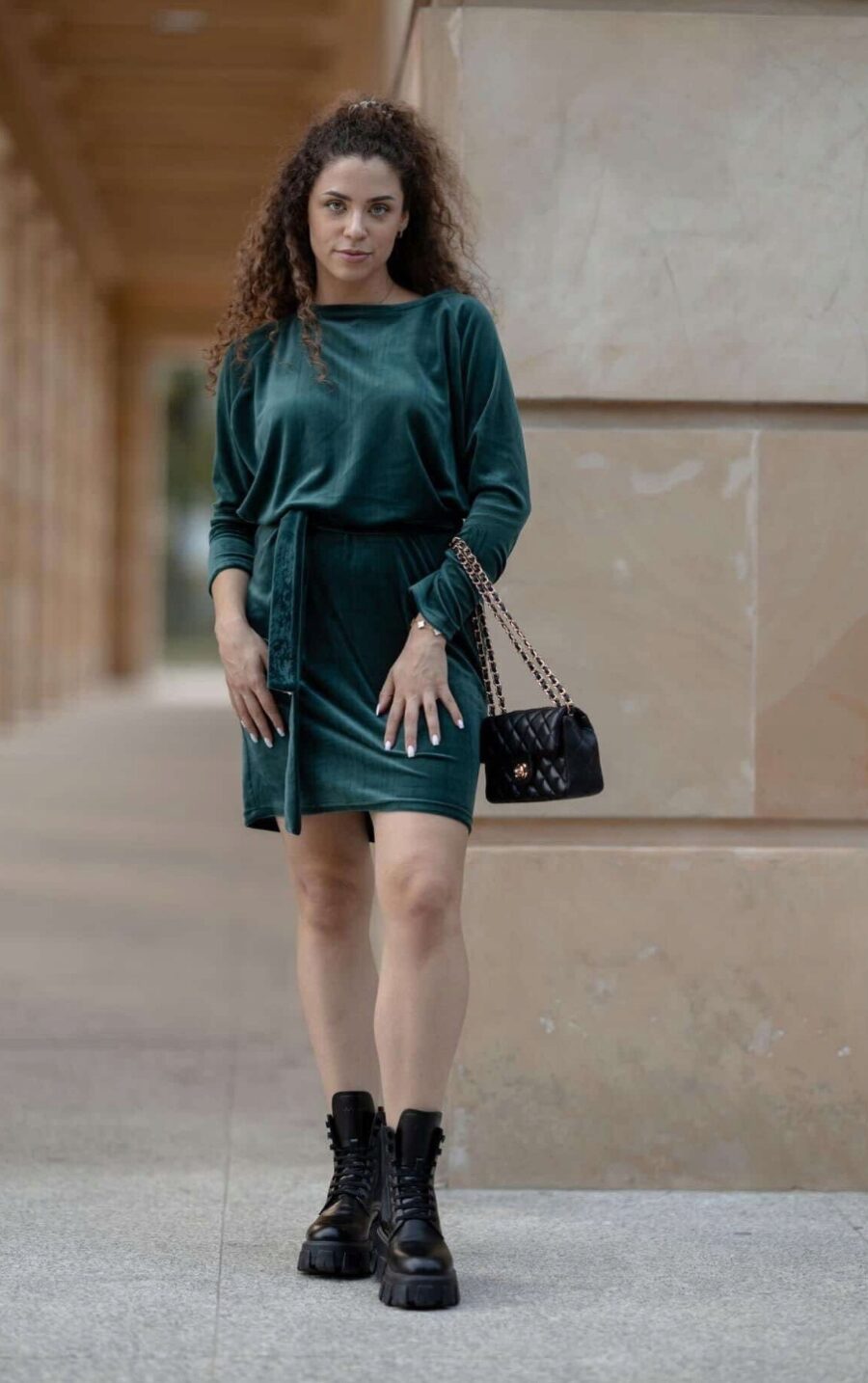 ELEGANCKA WELUROWA KLASYCZNA SUKIENKA Z WIĄZANIEM PL PRODUCEN PREMIUM XL 42 - obrazek 11