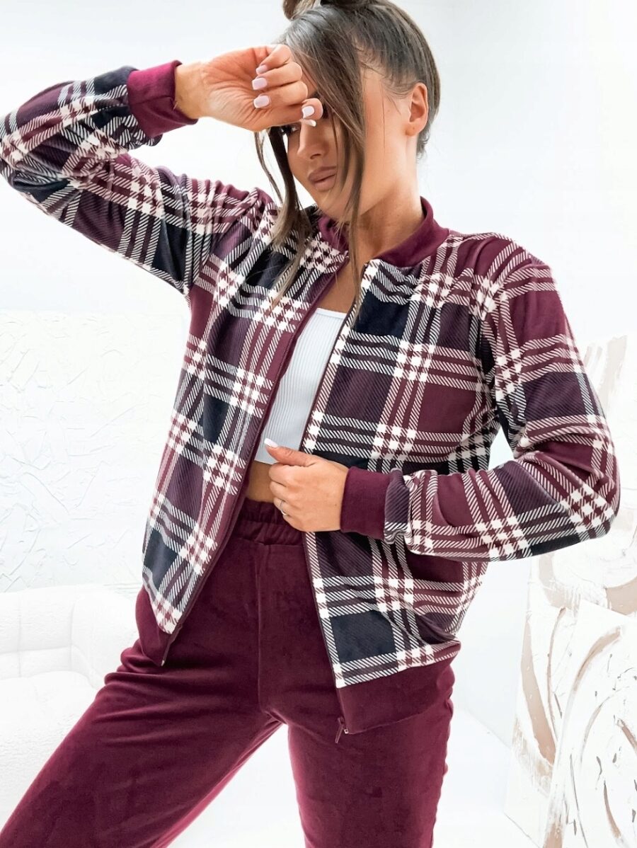 Dres welurowy ELEGANCKI KOMPLET BLUZA BOMBERKA ROZPINANA BORDOWY PL L/XL - obrazek 7