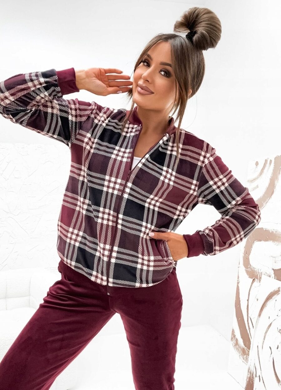 Dres welurowy ELEGANCKI KOMPLET BLUZA BOMBERKA ROZPINANA BORDOWY PL L/XL - obrazek 2