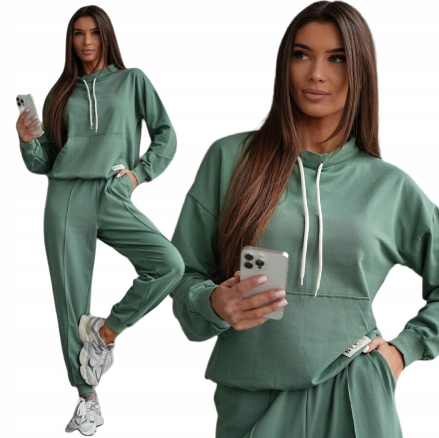 DRES DAMSKI BAWEŁNIANY PORZĄDNY KOMPLET DRESOWY BLUZA KANGURKA PL PREMIUM L