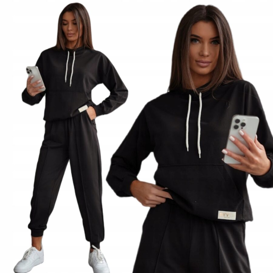 DRES DAMSKI BAWEŁNIANY PORZĄDNY KOMPLET DRESOWY BLUZA KANGURKA PL PREMIUM M