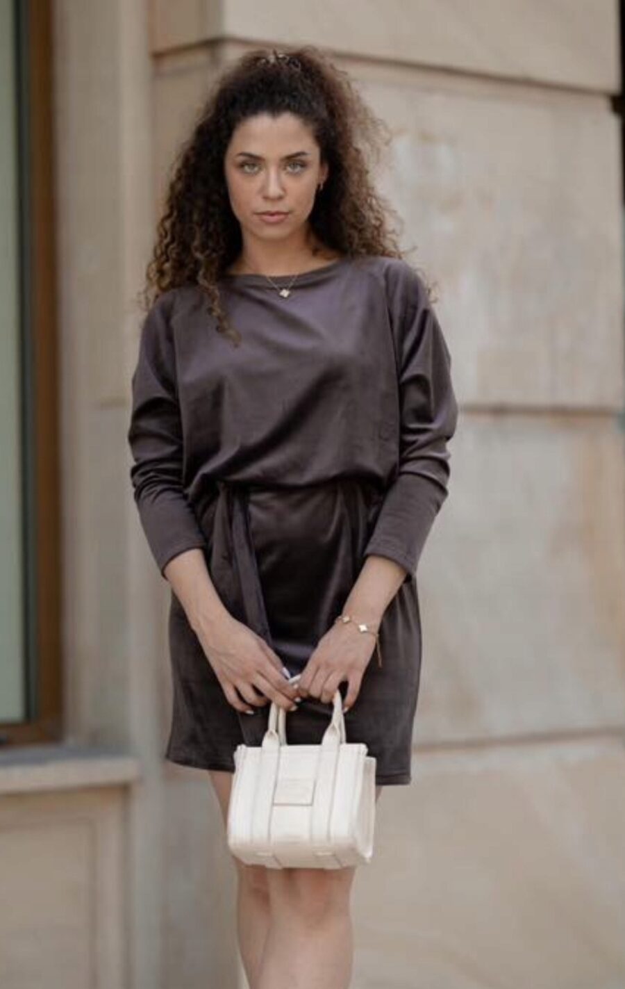 ELEGANCKA WELUROWA KLASYCZNA SUKIENKA Z WIĄZANIEM PL PRODUCEN PREMIUM XL 42 - obrazek 8